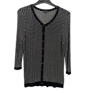 Textured Open Knit Button Up Cardigan Women Size 14W Talbots Minimalist Office